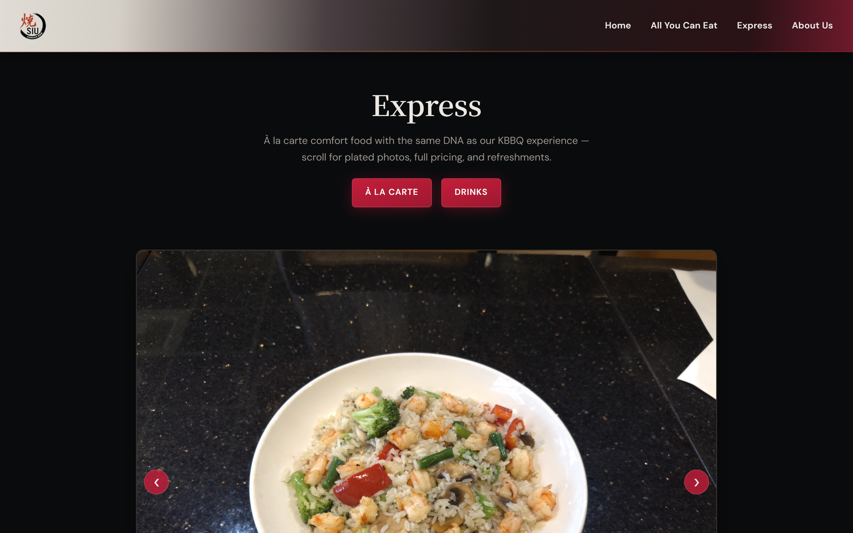 Siu express menu page